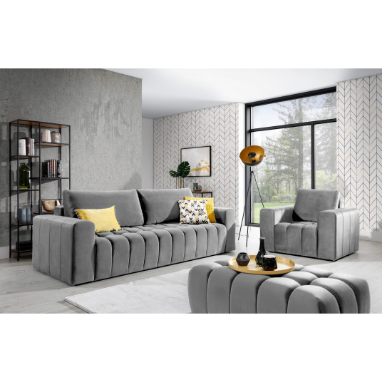Baldų komplektas Sofa, fotelis ir pufas Lazaro 3+1+Puf pilka