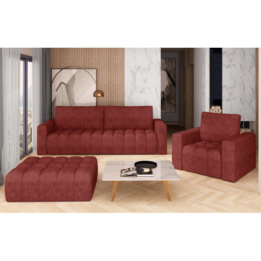 Baldų komplektas Sofa, fotelis ir pufas Lazaro 3+1+Puf raudona