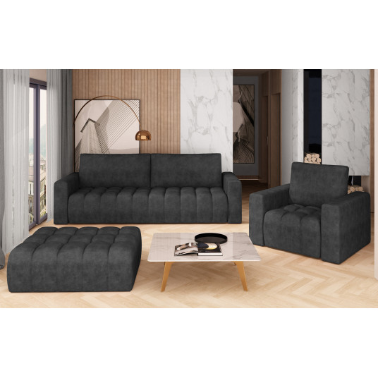  Baldų komplektas Sofa, fotelis ir pufas Lazaro 3+1+Puf pilka 