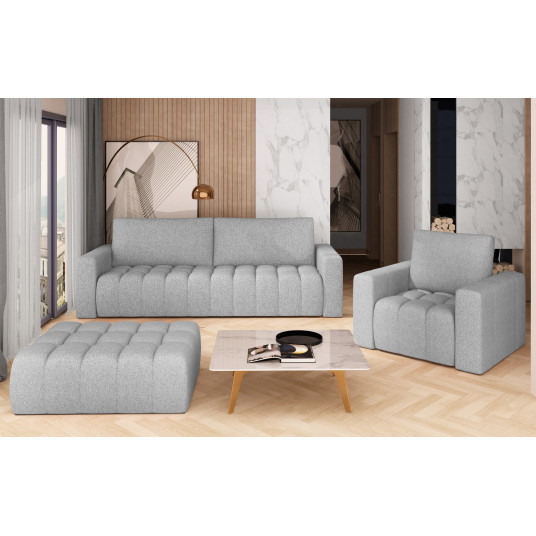  Baldų komplektas Sofa, fotelis ir pufas Lazaro 3+1+Puf pilka 