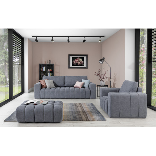 Baldų komplektas Sofa, fotelis ir pufas Lazaro 3+1+Puf pilka
