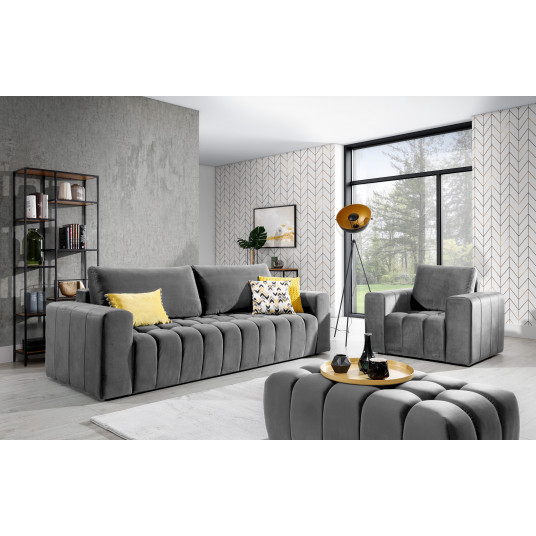Baldų komplektas Sofa, fotelis ir pufas Lazaro 3+1+Puf pilka