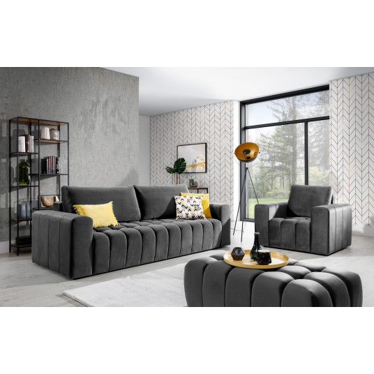 Baldų komplektas Sofa, fotelis ir pufas Lazaro 3+1+Puf pilka
