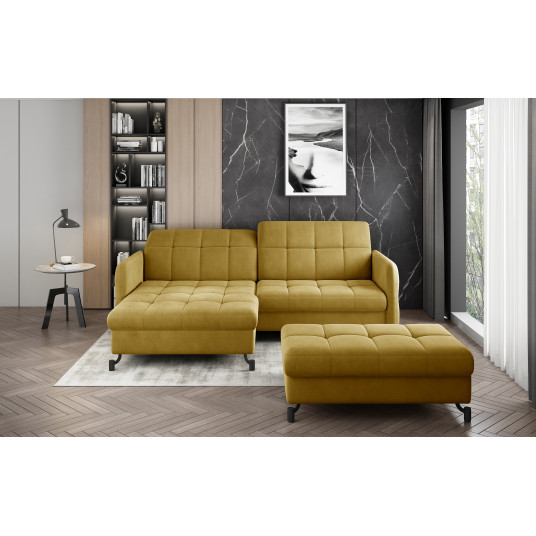 Komplektas kampinė sofa ir pufas Lorelle geltona