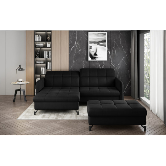 Komplektas kampinė sofa ir pufas Lorelle juoda