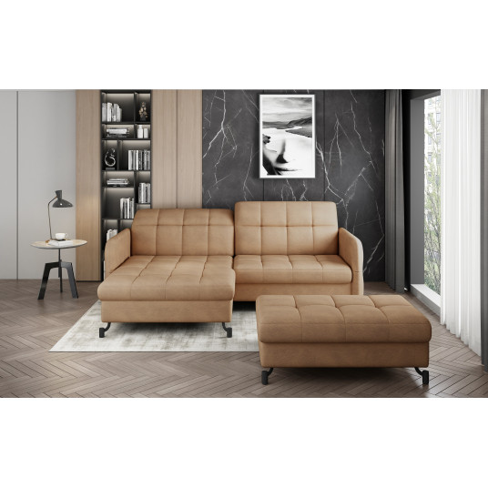 Komplektas kampinė sofa ir pufas Lorelle ruda