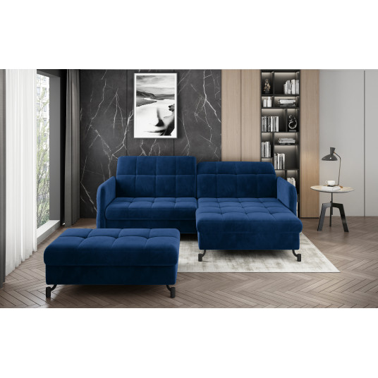 Komplektas kampinė sofa ir pufas Lorelle mėlyna