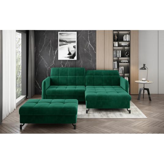 Komplektas kampinė sofa ir pufas Lorelle žalia