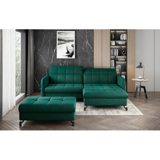Komplektas kampinė sofa ir pufas Lorelle žalia