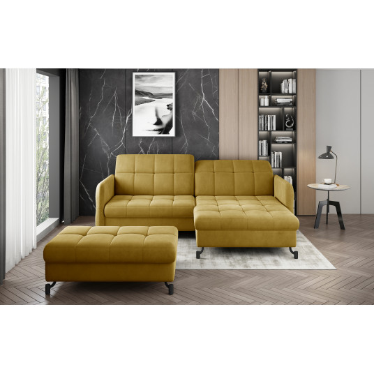 Komplektas kampinė sofa ir pufas Lorelle geltona