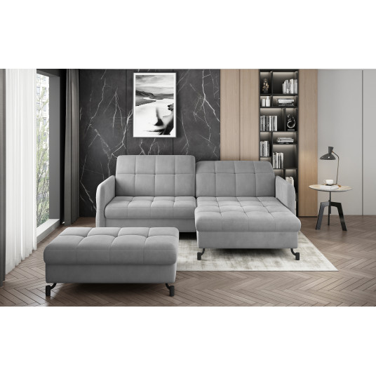 Komplektas kampinė sofa ir pufas Lorelle pilka