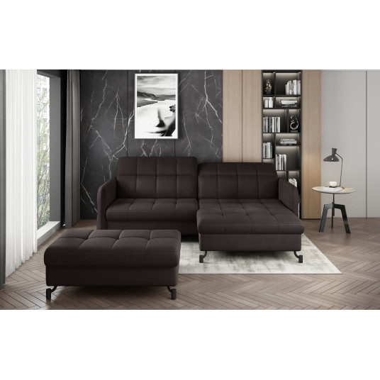 Komplektas kampinė sofa ir pufas Lorelle ruda