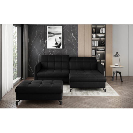 Komplektas kampinė sofa ir pufas Lorelle juoda