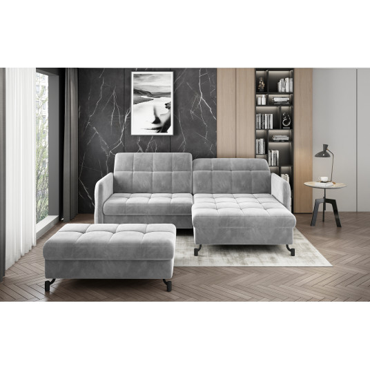Komplektas kampinė sofa ir pufas Lorelle pilka