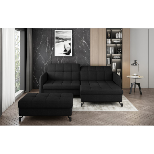 Komplektas kampinė sofa ir pufas Lorelle juoda