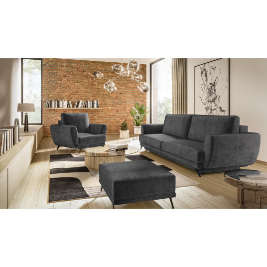 Komplektas sofa, fotelis ir pufas Megis 3+1+puf pilka