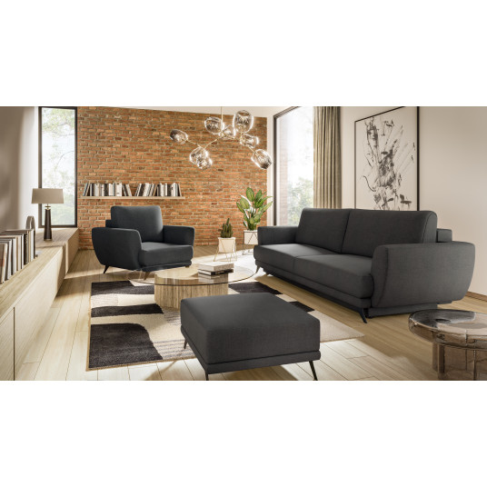 Komplektas sofa, fotelis ir pufas Megis 3+1+puf juoda