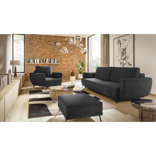 Komplektas sofa, fotelis ir pufas Megis 3+1+puf juoda