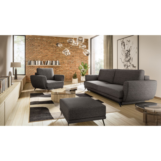 Komplektas sofa, fotelis ir pufas Megis 3+1+puf juoda