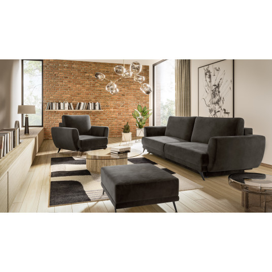  Komplektas sofa, fotelis ir pufas Megis 3+1+puf juoda 