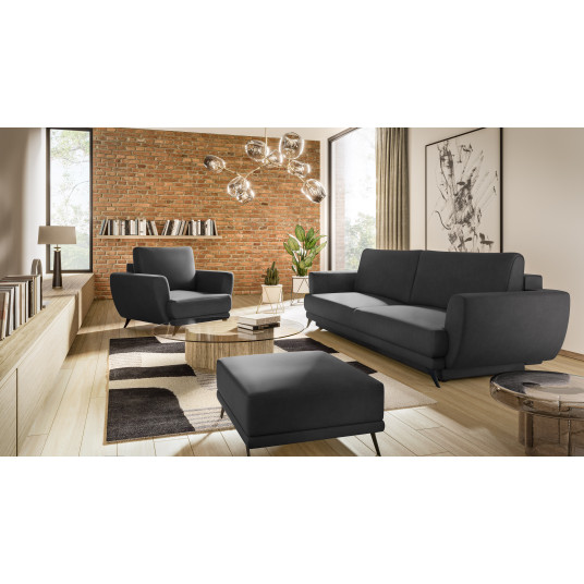 Komplektas sofa, fotelis ir pufas Megis 3+1+puf juoda