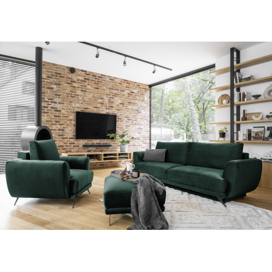 Komplektas sofa, fotelis ir pufas Megis 3+1+puf žalia