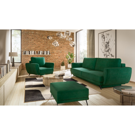 Komplektas sofa, fotelis ir pufas Megis 3+1+puf žalia