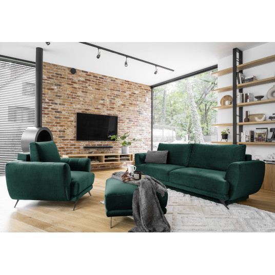 Komplektas sofa, fotelis ir pufas Megis 3+1+puf žalia