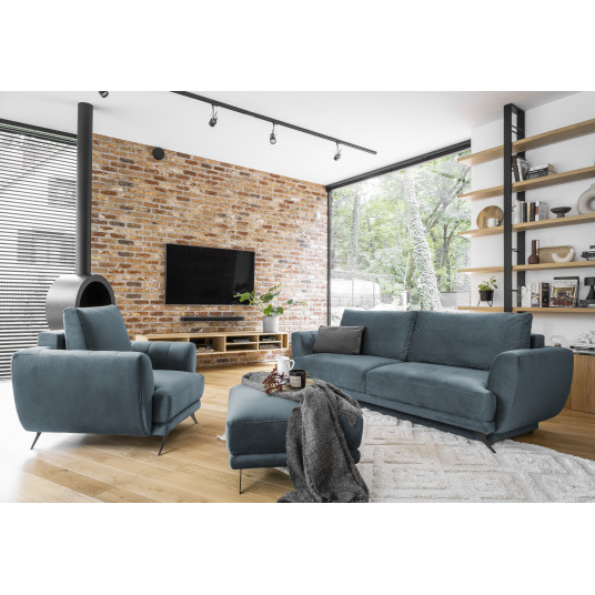 Komplektas sofa, fotelis ir pufas Megis 3+1+puf mėlyna