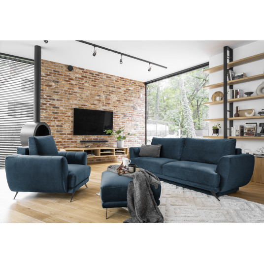 Komplektas sofa, fotelis ir pufas Megis 3+1+puf mėlyna
