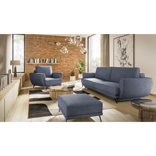Komplektas sofa, fotelis ir pufas Megis 3+1+puf mėlyna