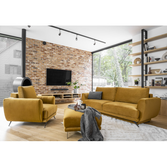 Komplektas sofa, fotelis ir pufas Megis 3+1+puf geltona