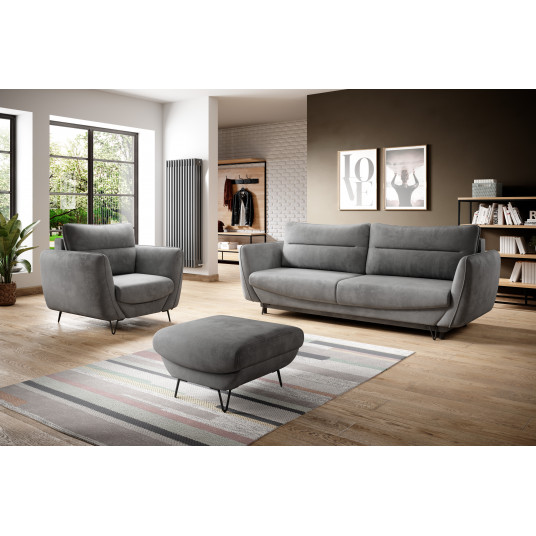 Komplektas Sofa su foteliu ir pufu Silva 3+1+puf pilka