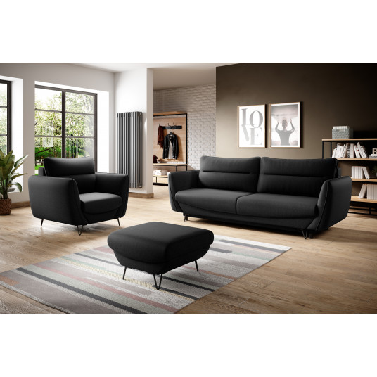 Komplektas Sofa su foteliu ir pufu Silva 3+1+puf juoda