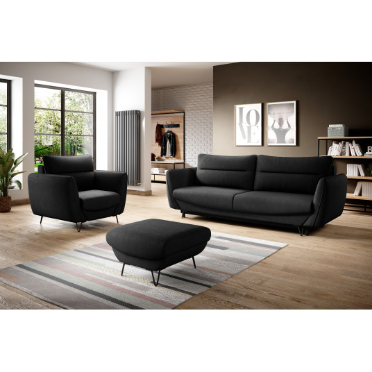  Komplektas Sofa su foteliu ir pufu Silva 3+1+puf juoda 
