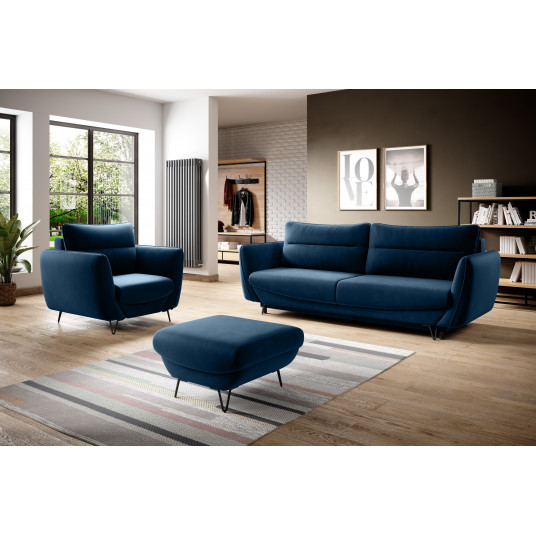 Komplektas Sofa su foteliu ir pufu Silva 3+1+puf mėlyna