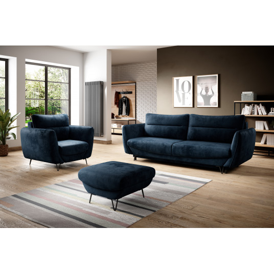 Komplektas Sofa su foteliu ir pufu Silva 3+1+puf mėlyna