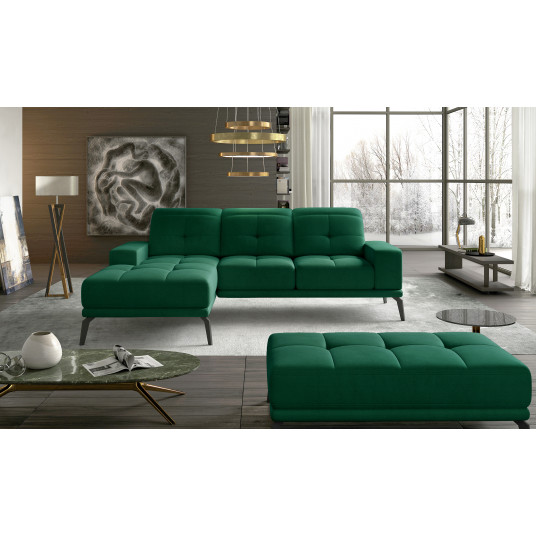 Komplektas kampinė sofa ir pufas Torrense žalia