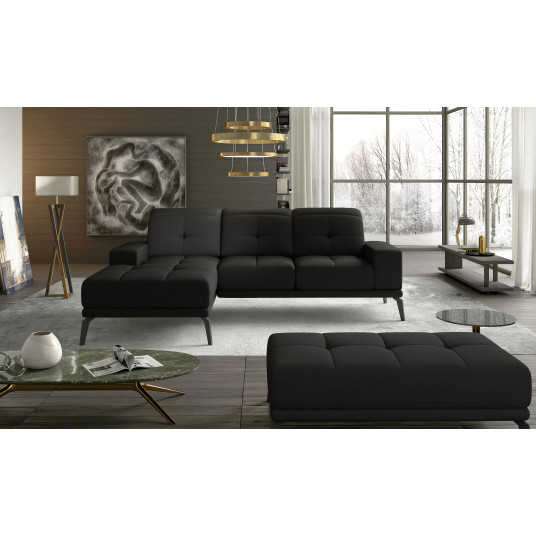 Komplektas kampinė sofa ir pufas Torrense juoda