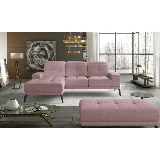 Komplektas kampinė sofa ir pufas Torrense rausva