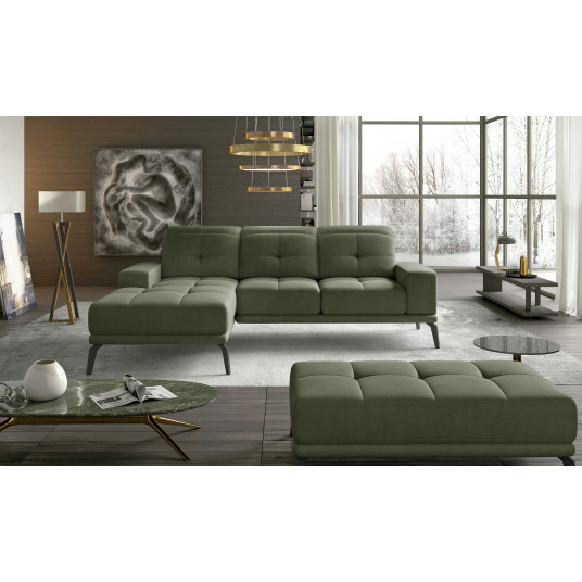 Komplektas kampinė sofa ir pufas Torrense žalia