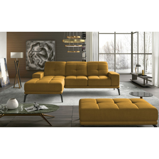 Komplektas kampinė sofa ir pufas Torrense geltona