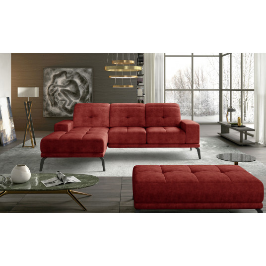Komplektas kampinė sofa ir pufas Torrense raudona