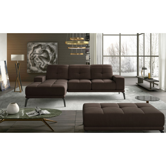 Komplektas kampinė sofa ir pufas Torrense ruda
