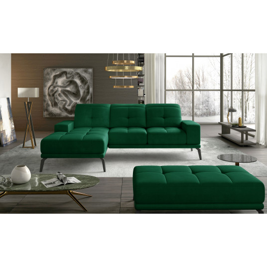 Komplektas kampinė sofa ir pufas Torrense žalia