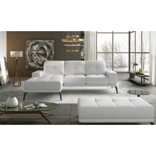 Komplektas kampinė sofa ir pufas Torrense balta