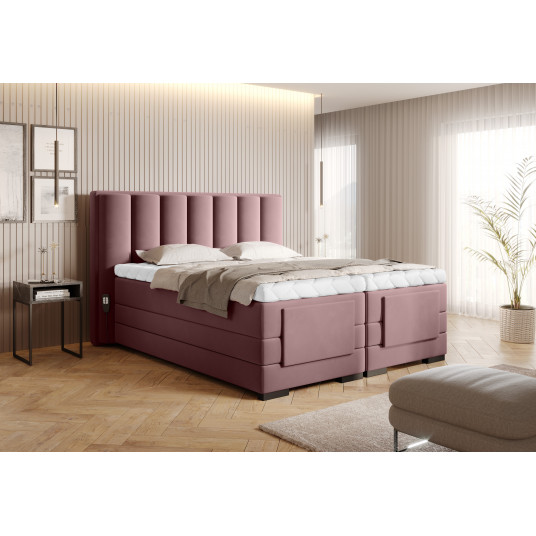 Elektrinė continental lova Veros 180x200, rausva, audinys Velvetmat 24