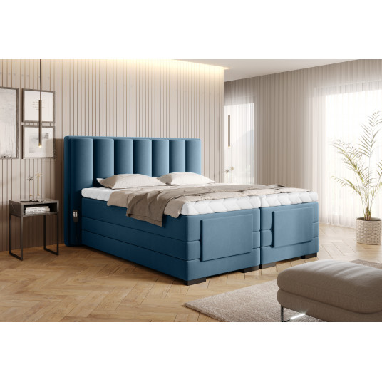 Elektrinė continental lova Veros 160x200, mėlyna, audinys Savoi 38