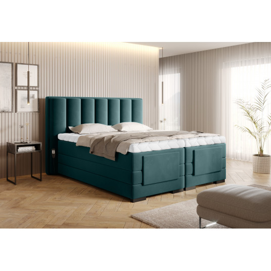 Elektrinė continental lova Veros 180x200, žalia, audinys Velvetmat 38