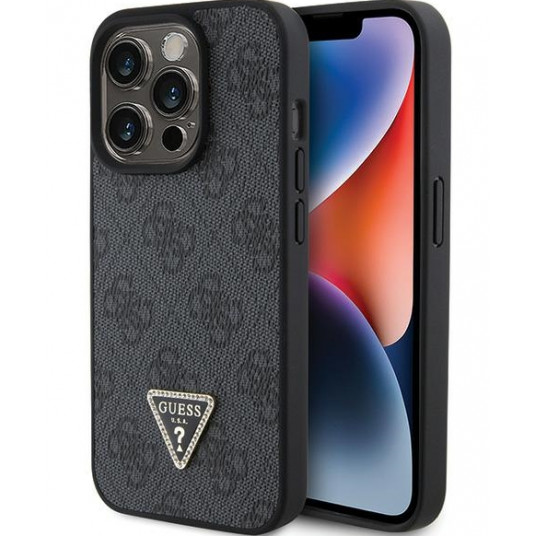Guess PU Leather 4G Triangle Strass Case for iPhone 15 Pro